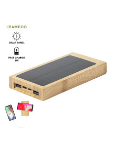 Power bank solar ECO en Bambú personalizado, 10,000 mAh.