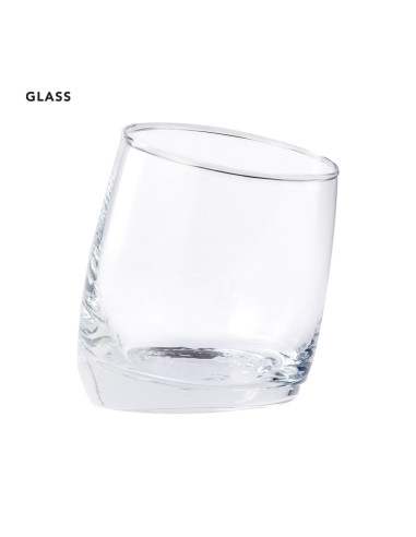 Vaso de cristal personalizado, 320ml, diseño inclinado.