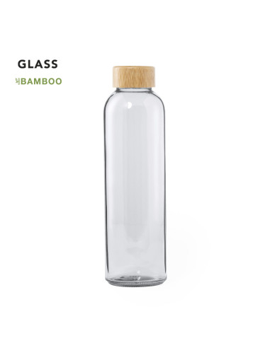 Botella Personalizable de Cristal 500ml, Tapón Bambú