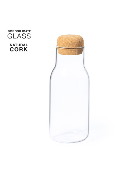 Botella Personalizada 800ml Cristal Borosilicato, Tapón Corcho