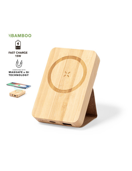 Power bank ECO en Bambú personalizada 5000 mAh, inalámbrico.