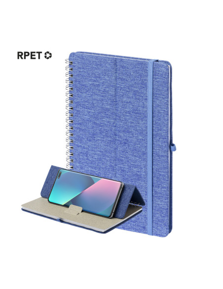 Libreta Personalizada Anillas RPET 300D reciclado. Soporte Smartphone