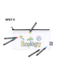 Estuche para publicidad en RPET blanco con ceras incluidas.