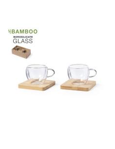Set personalizable 2 tazas 90 ml en cristal + 2 posavasos...