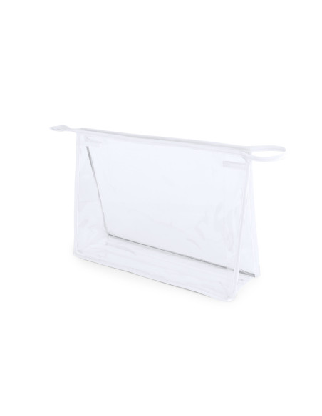 Neceser de publicidad con ribetes coloridos en PVC transparente.