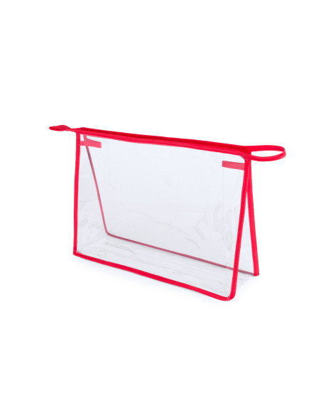 Neceser de publicidad con ribetes coloridos en PVC transparente.