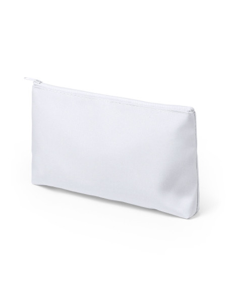 Neceser para merchandising con cremallera blanca en microfibra.