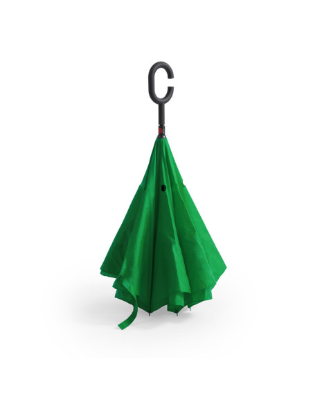 Paraguas personalizados con logo, mango manos libres y reversible.