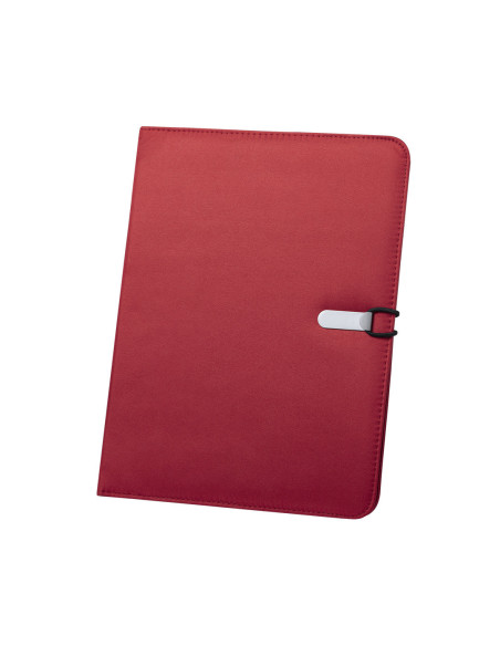 Carpeta en microfibra personalizada con cierre y bloc incluido.