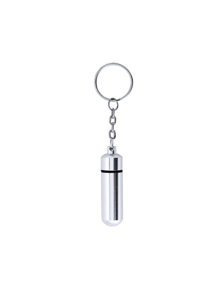 Llavero pastillero personalizado en aluminio brillante.