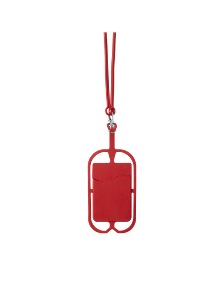 Lanyard personalizado con soporte para smartphone y mosquetón.