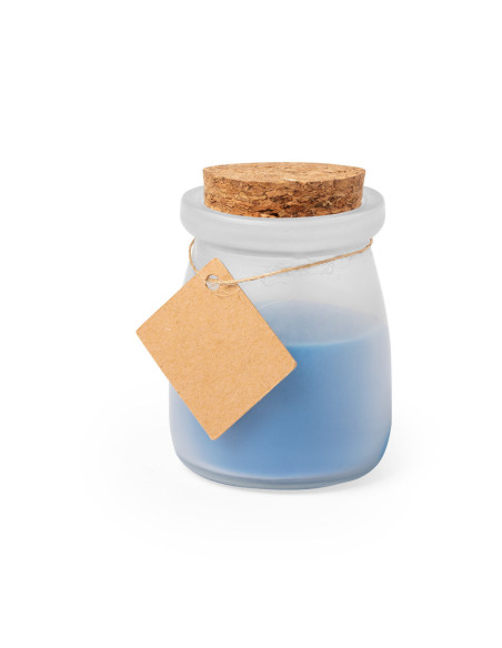 Vela bautizo personalizada en tarrito de cristal y corcho.