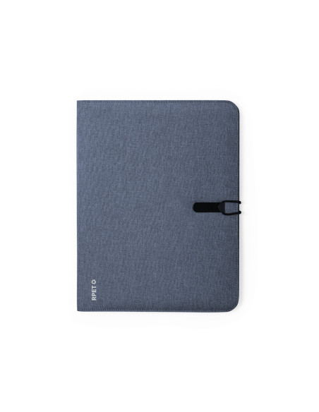 Carpeta A4 ECO personalizada en RPET con bloc y cierre elástico.