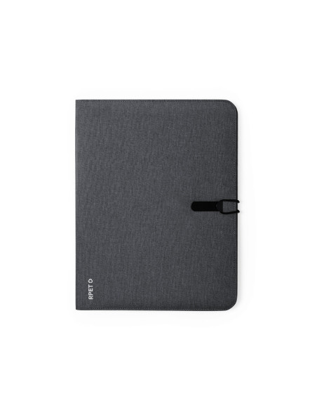 Carpeta A4 ECO personalizada en RPET con bloc y cierre elástico.