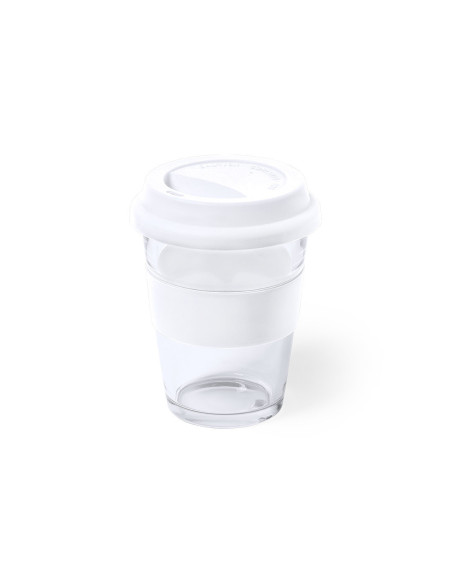 Vaso de cristal grabado y reutilizable, 350ml, tapa silicona.