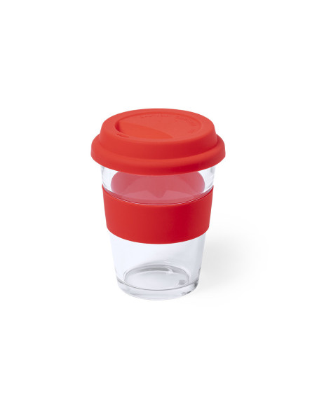 Vaso de cristal grabado y reutilizable, 350ml, tapa silicona.