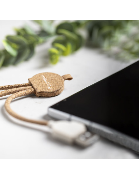 Cargador publicitario USB ECO en Corcho, multi-conexión.