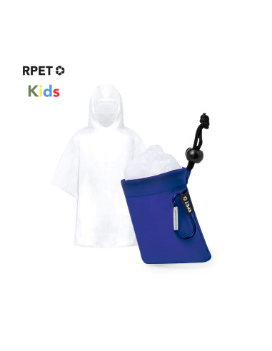 Poncho impermeable publicitario infantil en PE, funda RPET y mosquetón