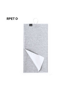 Toalla publicitaria RPET, golf, con mosquetón. 2