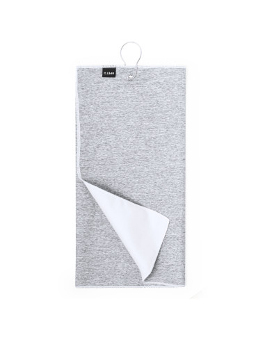 Toalla publicitaria RPET, golf, con mosquetón.