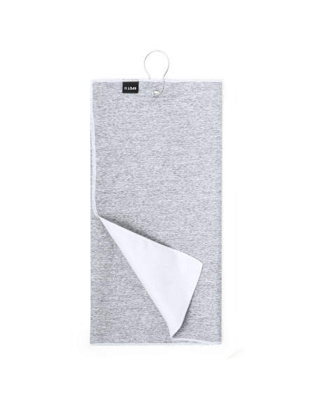 Toalla publicitaria RPET, golf, con mosquetón.