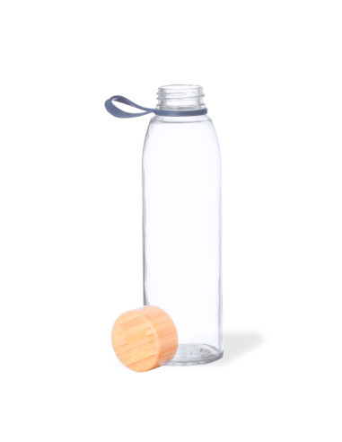 Botella Personalizada Cristal 500ml. Tapón Bambú