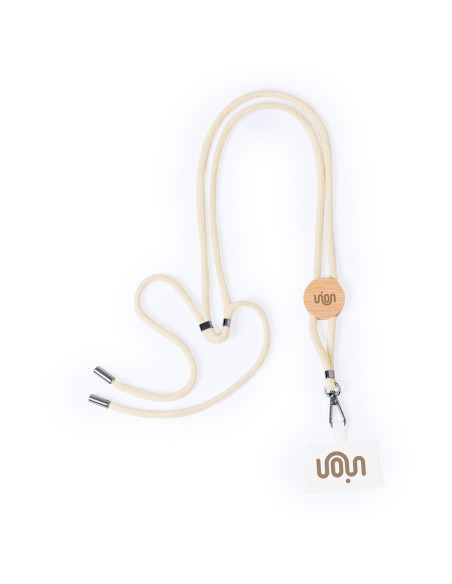 Lanyard personalizado con bambú y mosquetón giratorio.