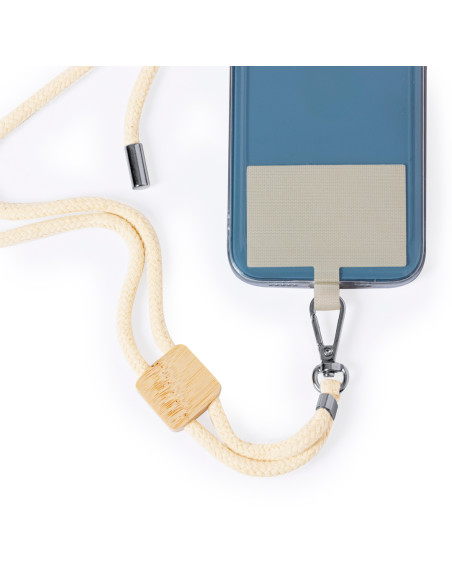 Lanyard personalizado con bambú y mosquetón giratorio.