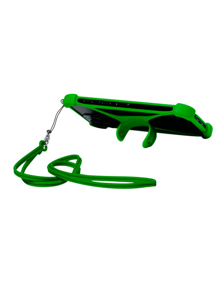 Lanyard publicitario con soporte móvil y mosquetón.
