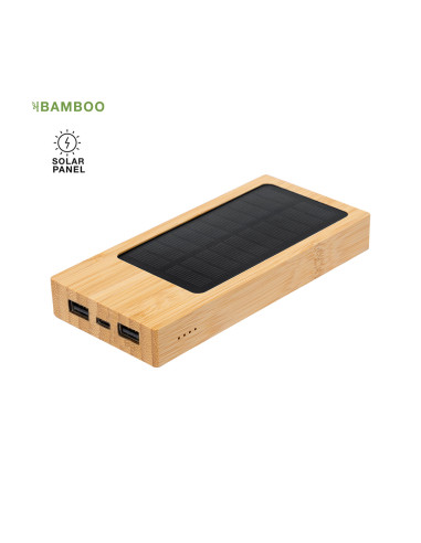 Power bank solar ECO en Bambú personalizado de 4000 mAh.