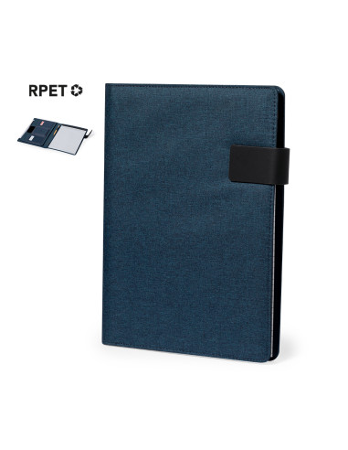 Portafolio personalizado en RPET 600D con cierre imantado y bloc.