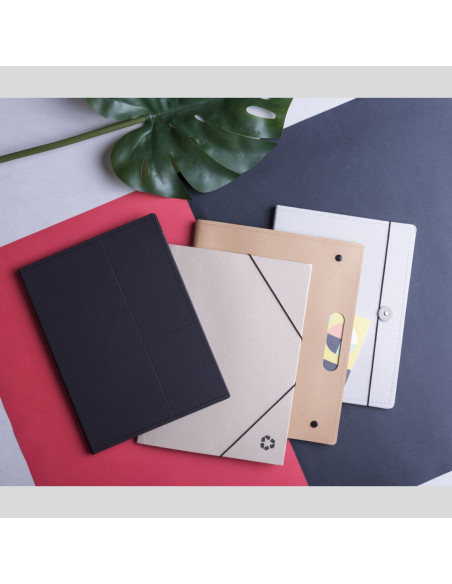 Carpeta portafolios personalizada, cartón reciclado, bloc y soporte