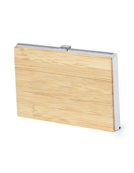 Porta tarjetas personalizado ECO en bambú con cierre de presión.