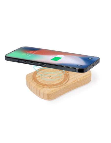 Power bank solar 5000 mAh personalizado, inalámbrico, bambú.