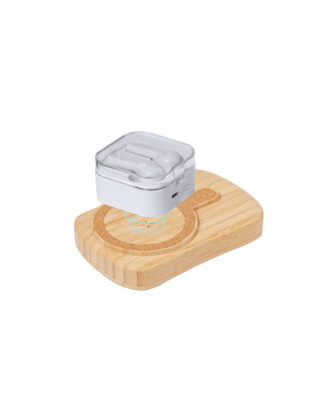 Power bank solar 5000 mAh personalizado, inalámbrico, bambú.