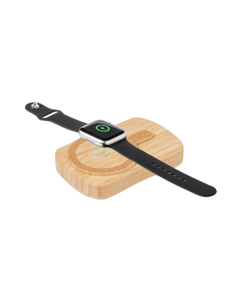 Power bank solar 5000 mAh personalizado, inalámbrico, bambú.