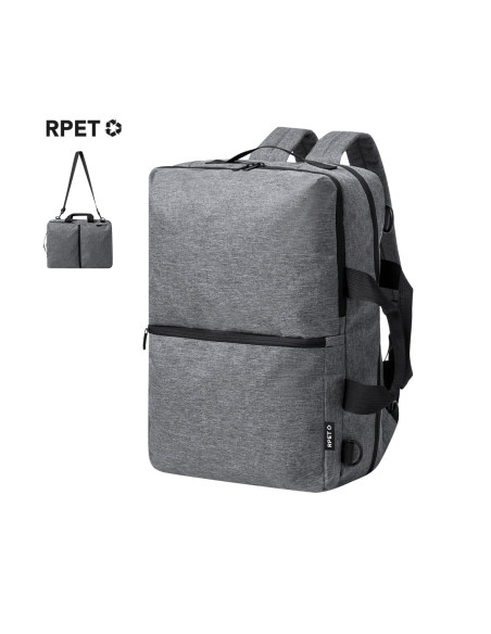 Mochila personalizada portadocumentos RPET con tres modos de uso.