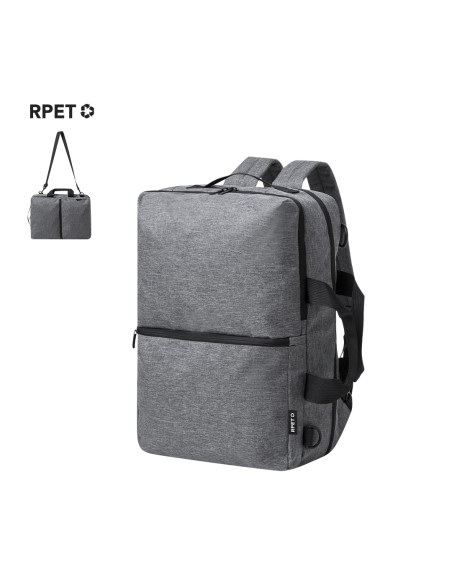 Mochila personalizada portadocumentos RPET con tres modos de uso.