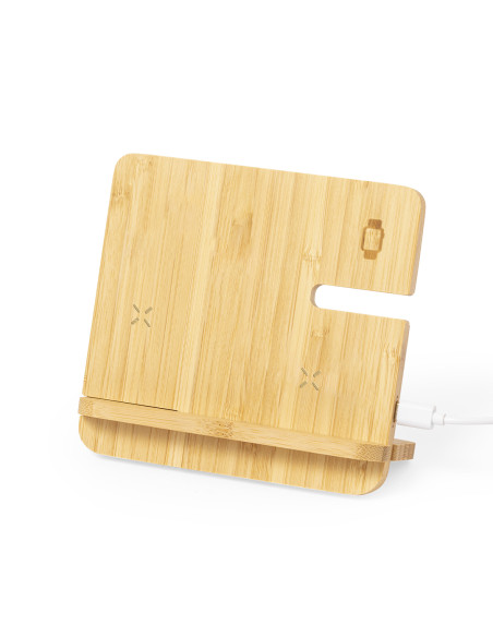 Cargador publicitario 15W, multicargador en Bambú.