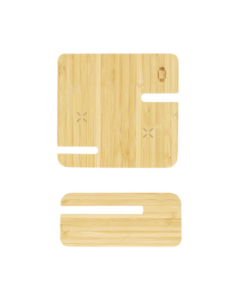 Cargador publicitario 15W, multicargador en Bambú.