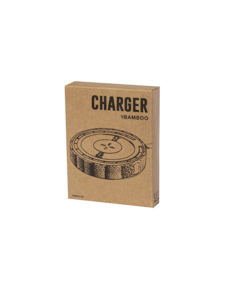 Cargador personalizado 15W, MagSafe, bambú, Qi.