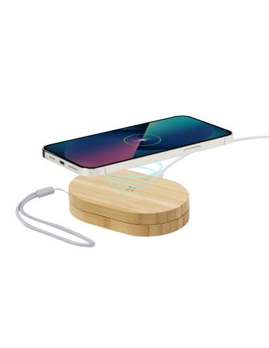 Cargador personalizado ECO 15W, estuche Bambú.