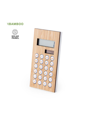 Calculadora ECO personalizada en bambú con energía solar y pila.