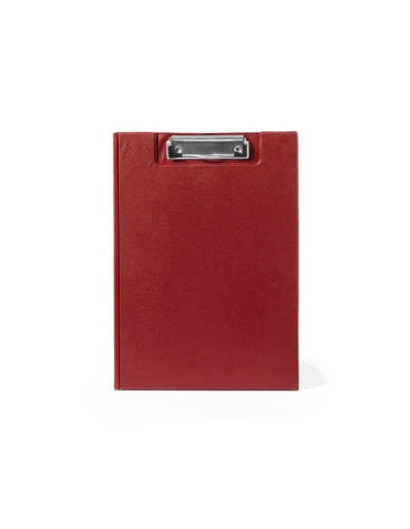 Portafolio personalizado en PVC con pinza y bolsillo.