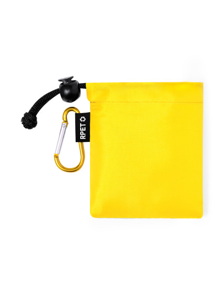 Poncho impermeable publicitario infantil en PE, funda RPET y mosquetón