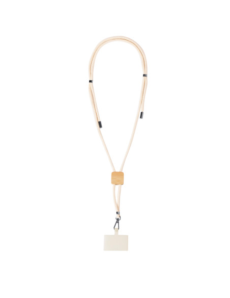 Lanyard personalizado con bambú y mosquetón giratorio.