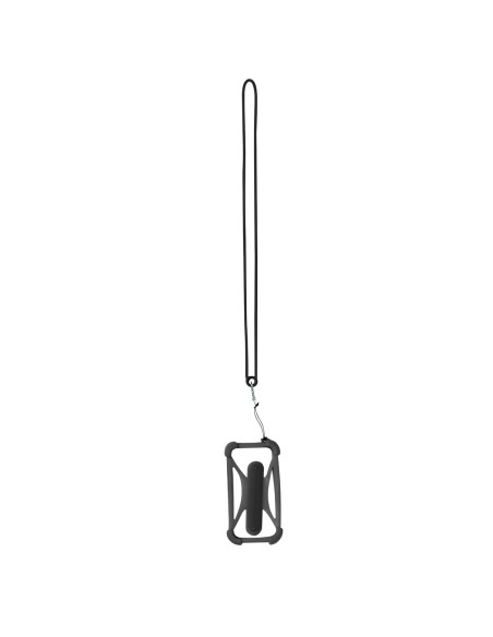 Lanyard publicitario con soporte móvil y mosquetón.