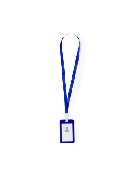 Lanyard publicitario con portatarjetas en PVC y mosquetón.