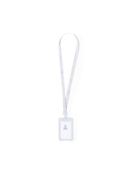 Lanyard publicitario con portatarjetas en PVC y mosquetón.