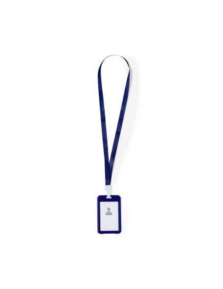 Lanyard publicitario con portatarjetas en PVC y mosquetón.
